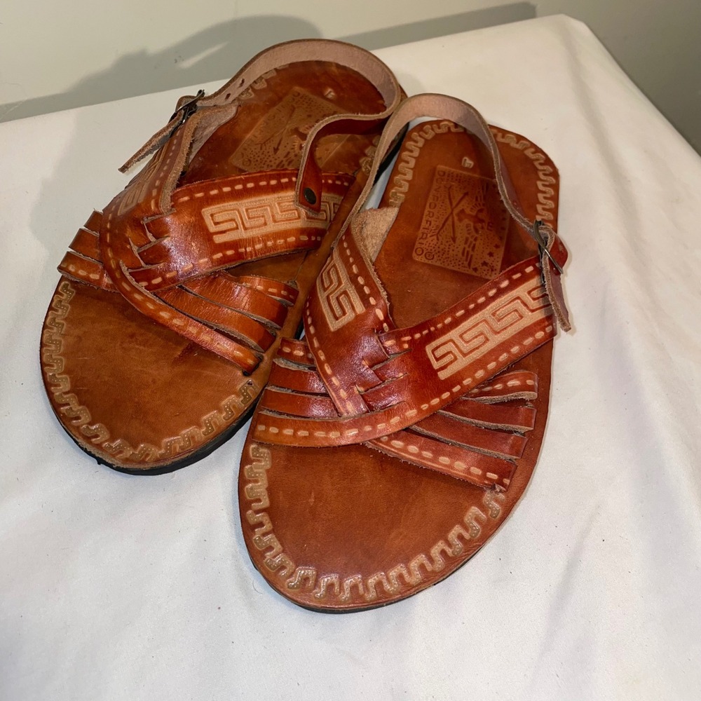 Don Porfirio Kids Brown Leather Huarache Sandals Mexican Hand Tooled Size 4